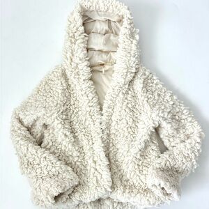 Free People Sherpa Teddy Hooded Jacket Cream Fuzzy Cozy Soft Plush Women’s S